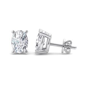 Classic Solitaire Stud - 1 Ctw Oval Lab Created Diamond, White Gold