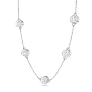 The Charm Station Necklace  - 1 Ctw Round Lab Created Diamond, White Gold
