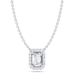 Halo pendant - 3/5 Ctw Emerald Lab Created Diamond, White Gold