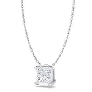 Classic Solitaire Pendant - 1 Ctw Princess Lab Created Diamond, white Gold