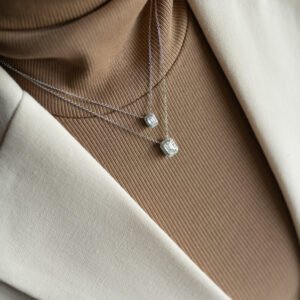 Halo pendant - 3/5 Ctw Emerald Lab Created Diamond, White Gold