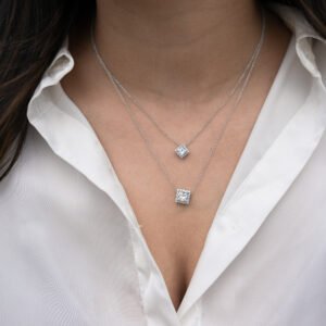 Halo pendant - 1 1/5 Ctw Princess Lab Created Diamond, white Gold